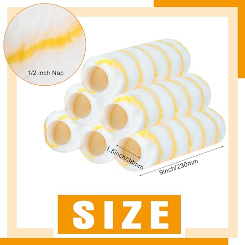 Jerify 36 Pcs 1/2 x 9\" Paint Roller Covers Microfiber Roller Paint Brush Naps for Wall House Supplies Kit(White, Yellow)