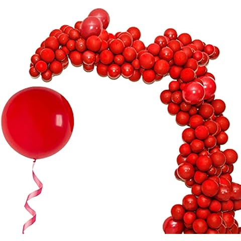 Red Balloons Garland Arch Kit 125 Pcs Ruby Red Latex Balloons 12 Inch 36 Inch 5 Inch Romantic Red Balloons for Decorations, Christmas Eve, Bridal Party Baby Shower Birthday Wedding Celebration Cover