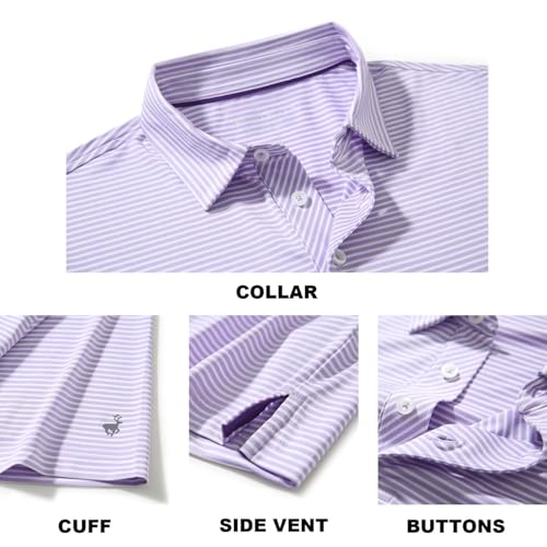 Image of Mens Golf Shirt Moisture Wicking Dry Fit Performance Sport Short Sleeve Striped Golf Polo Shirts for Men