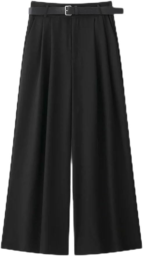 Women's Wide-Leg Belted Pleated Solid Color Suit Pants