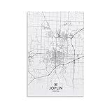 Black And White City Map Poster Joplin MO Poster Print for Teen Boys Room Wall Art Canvas Painting Print Unframe 12x18inch(30x45cm)