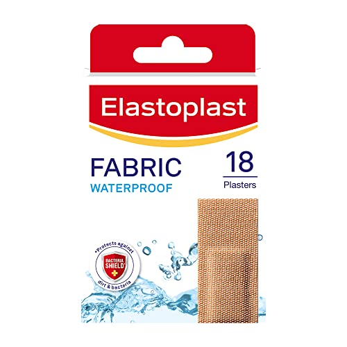 Elastoplast 18 Waterproof Fabric Plaster Strips (18 Strips), Large Pack of Fabric, Breathable, Waterproof