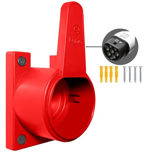 Egnio Typ 2 EV Kabel Organizer, Wandhalterung Halter für Elektroauto mit IEC 51296-2 Steckern, Wetterfeste Halterung für die meisten EU EVs Ladekabel Ordnung inkl. Montagekit Rot