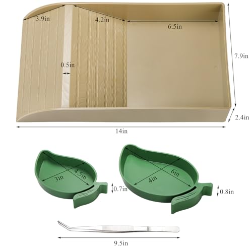 Hacaroa 4 Pcs Tortoise Water Dish with Ramp and Basking Platform, Mango Reptile Food Dish Turtle Water Bowl, Reptile Bathing Pool Amphibians Habitat Accessories for Lizard, Box Turtle, Horned Frog