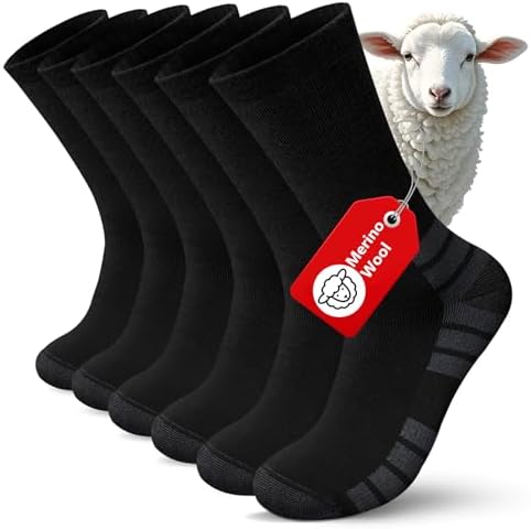 Merino Wool Hiking Crew Socks Thermal Warm Winter Boot Sock For Men & Women, Cushioned Anti-Blister - 3 Pairs