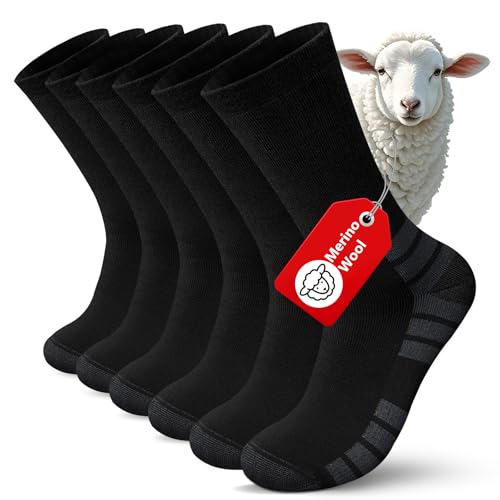 Merino Wool Hiking Crew Socks Thermal Warm Winter Boot Sock For Men & Women, Cushioned Anti-Blister - 3 Pairs