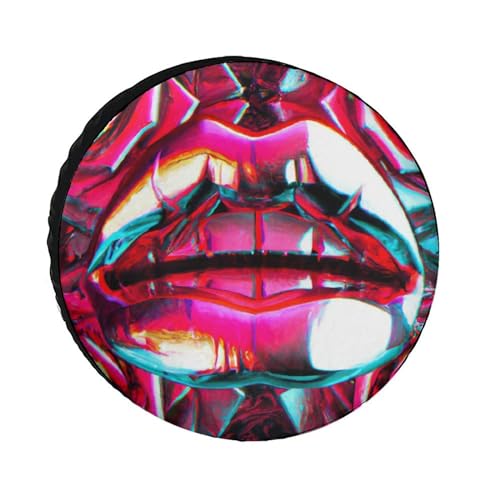 Image of Pink Funny Rose Lips Spare Tire Cover Wheel Tyre Covers Travel Trailers Protectors Weatherproof Dust-Proof for Camper Trailer Truck Rv Universal 28inch