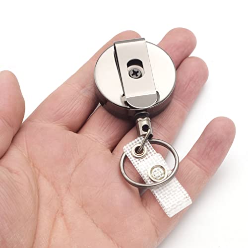 Qicaitu 2 Pack Heavy Duty Retractable Badge Holder Reel, Will Well Metal Id Badge Holder With Belt Clip Key Ring For Name Card Keychain (Glossy Black(2 Pack)) #TOP2