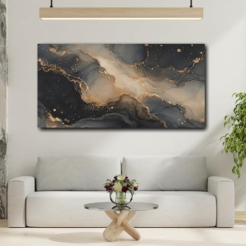 Toile ink black gold moderne de 50x25 cm en format horizontal - 3