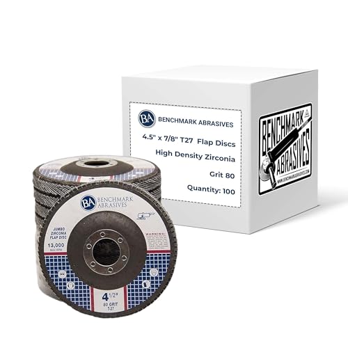 Benchmark Abrasives 4.5" x 7/8" Jumbo Zirconia Type 27 Flap Discs, High Density Sanding and Finishing Wheels for Angle Grinder, 80 Grit, 100-Count