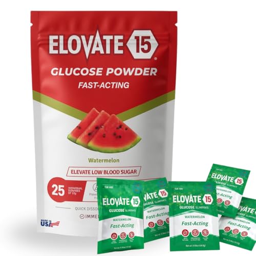 Fast Acting Glucose Powder Packets, Watermelon – Instant Dissolve, No Water Needed | 15g Pure Dextrose | Waterproof SlimPaks | Made in USA | Gluten-Free (Pack of 25)