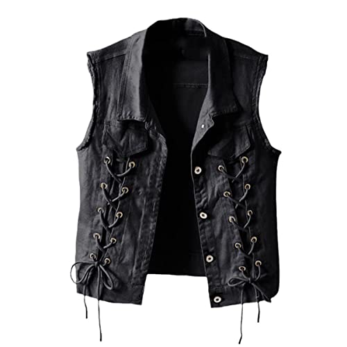 Veste en jean sans manches pour femme look printemps automne Noir 2