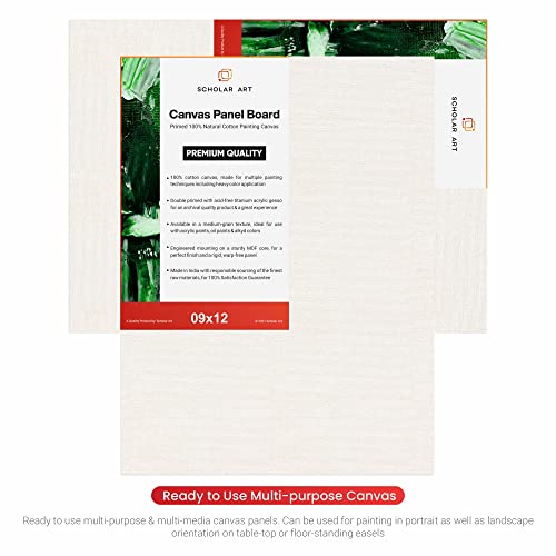 Image of Scholar Art Hobby Series 04 Oz (230 GSM) 100% Cotton Canvas Panel Board for Painting (White Blank Canvas Boards for Acrylic Paint, Oil Paint, Wet & Dry Media) | 09 inchx12 inch (22.5x30 cm), Pack of 4