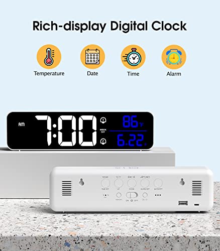 Zgrmbo Digital Clock For Bedrooms, 2400Mah Battery Powered/Plug-In Digital Alarm Clock, Digital Day Calendar Clock, Chargable Desk Digital Clock, Snooze Mode, Custom Brightness, Voice-Activated Mode #TOP3