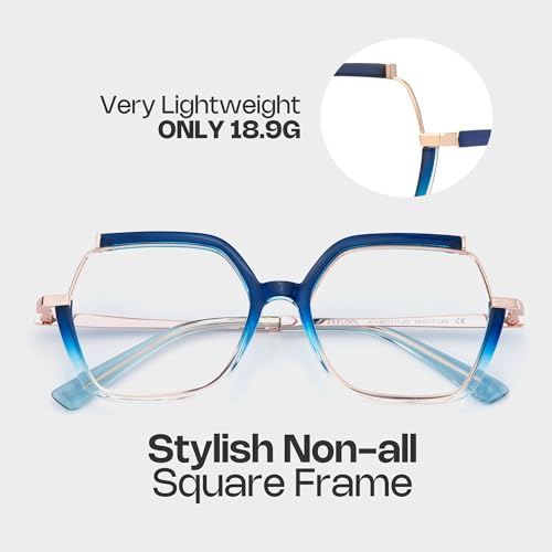 Image of Zeelool Oversized Blue Light Glasses for Woman Chic Blue Square Eyeglasses Lightweight Computer Eyewear Glasses Anti Eyestrain Alexia JGX883711-03B