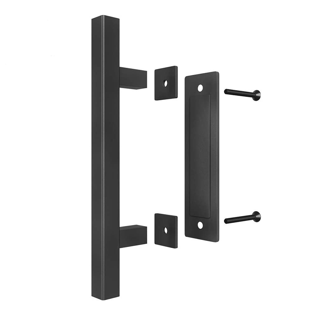 Tirador Puerta Corredera, Manija Puerta Granero, Tirador de Puerta, Tirador de Mango Granero Negro, con Accesorios de Montaje, para Puertas de Granero y Varias Puertas de Madera (Cuadrado)