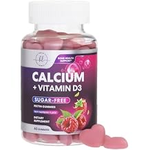 Calcium Gummies with Vitamin D3 10 mcg per Serving - Sugar Free Calcium Supplements for Bone Strength, Teeth & Immune Health Support - Natural Chews, Berry Flavored & High Absorption - 60 Gummies