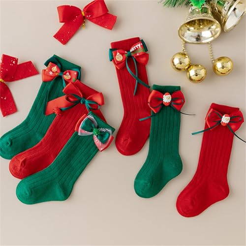 Baby Girl Knee High Socks Cute Christmas Bow Long Stockings Solid Color Soft Tube Sock for Infant Toddler4