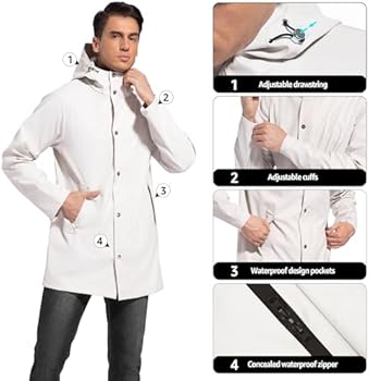 UNIQUEBELLA Regenjas voor heren, regenjassen waterdicht met capuchon ademend windjack outdoor heren lichtgewicht jas, Beige, L UNIQUEBELLA Regenjas voor heren, regenjassen waterdicht met capuchon ademend windjack outdoor heren lichtgewicht jas, Beige, L