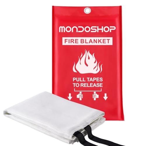 Image of Mondoshop Emergency Fire Blankets for Home Kitchen Emergency Fire Blankets for Camping, Picnic, Fireplace, School, Grill, Car, Office, Warehouse