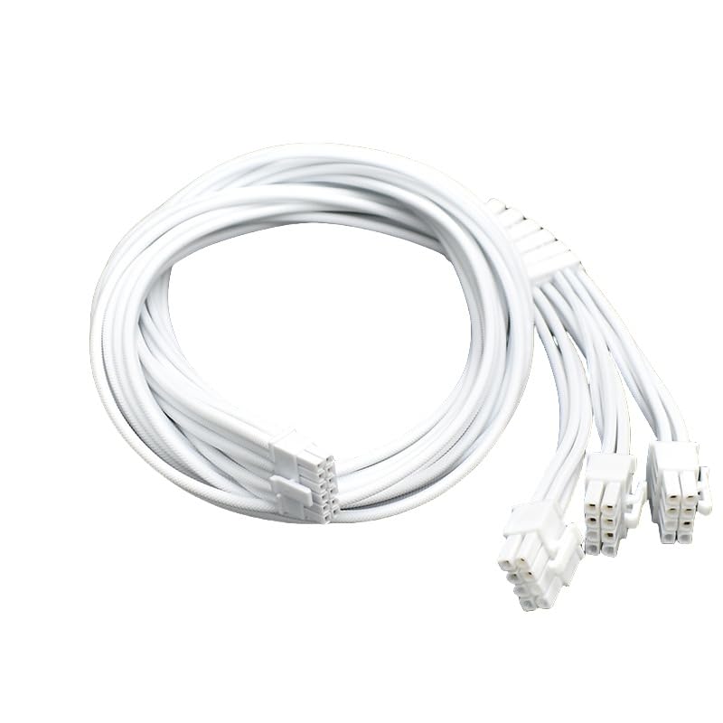 70cm All White CPU/PCI-E Port 3 * 8-pin to 16-pin 12V PCIE 5.0 Adapter Cable with Silicone Jacket for P750GM P850GM P1000GM Power Supply