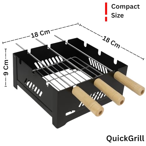 Image of Chefman Portable Charcoal & Gas Barbeque Grill | 2-in-1 Outdoor BBQ with 3 Skewers | Portable Tandoor for Home, Travel & Camping