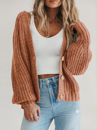 Image of PRETTYGARDEN Women's Chunky Knit Open Front Sweater Long Sleeve Button Loose Short Cardigan Outerwear Coats