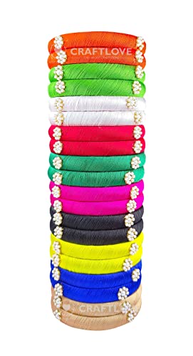 Silk Thread Bangles Set Multicolor Pearl Embellished 20 kada Bangles Set4