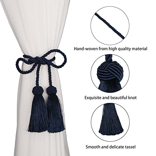 BEL AVENIR 2 Pack Curtain Handmade Tiebacks Decorative Curtain Holdbacks with Tassel (Navy, 2 Pack)
