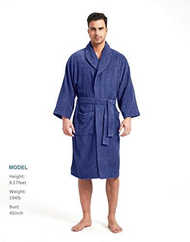 Premium Thick Terry Cloth Bathrobe, Long –Staple Combed Cotton Robe-Unisex Suits For Adult (Navy,Large) #TOP1