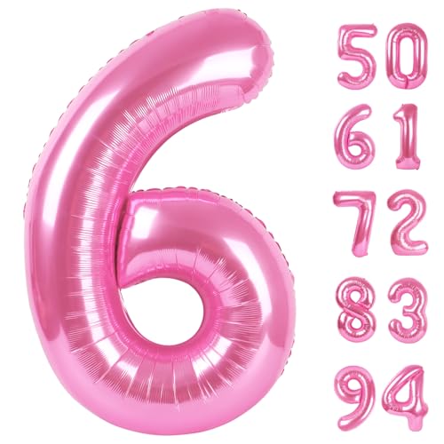 Pink 6 Balloon - Number Balloon 40 Inch, 6th Pink Birthday Decorations