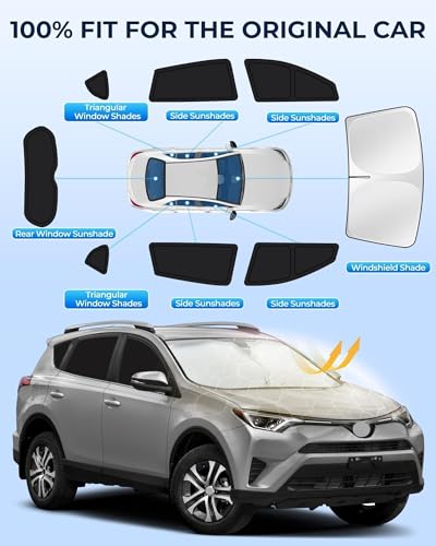 Image of for Toyota RAV4 2013-2018 Car Window Shades, 8pcs Privacy Sun Shade Set for Front Windshield Side and Rear Windows, Full Window Covers Keeps Vehicle Cool for Camping Napping