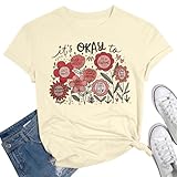 KIDDAD Women Graphic Shirt Teacher Kindness Shirts Boho Floral Short Sleeve Tee Mental Health Inspirational Tops Soft