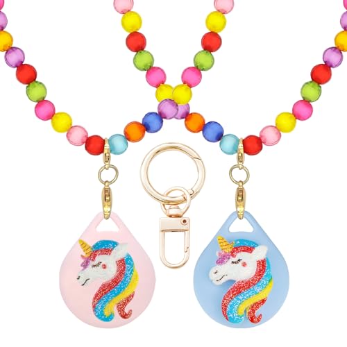 XEEWEN 2 Pack Cute Unicorn Airtag Necklace Holder for Kids,Girls Necklace Silicon Case for Apple Airtag