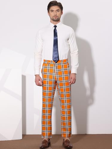 Lars Amadeus Men's Plaid Dress Pants Flat Front Business Trousers Checked Suit Pants3