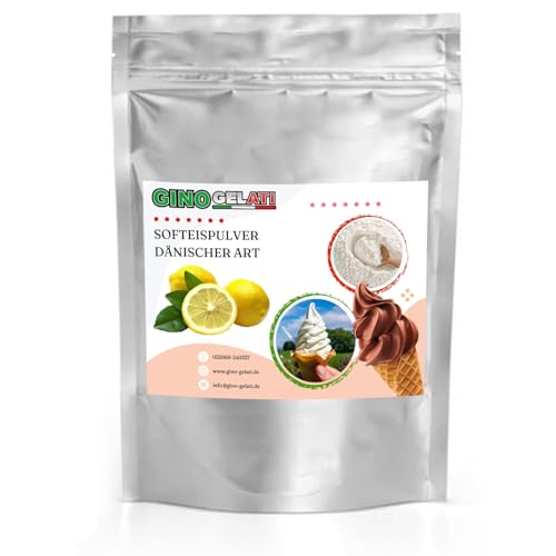 Gino Gelati Dänisches Softeis Pulver, fruchtiger Geschmack, verschiedene Geschmacksvarianten, schnell und einfach Zubereitet, Made in Germany, Eis selber machen (1 Kg, Zitrone)