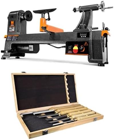 WEN 6-Amp 14-Inch by 20-Inch Variable Speed Benchtop Wood Lathe and 6-Piece 16-to-22-Inch Artisan Chisel Set (34035, CH15)