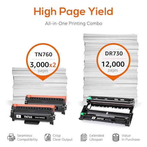 Image of TN760 Toner Cartridge and DR730 Drum Unit Compatible with Brother TN730 TN-730 DR730 DR 730 Work with DCP-L2550DW HL-L2350DW HL-L2390DW MFC-L2710DW MFC-L2750DW(2 Toners, 1 Drum, 3 Pack)