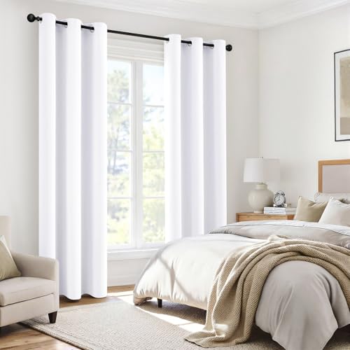 Image of MIULEE White 100% Blackout Curtains for Bedroom 40x84 Inch Long 2 Panels | 2 Thick Layers Thermal Insulated Window Curtains with Black Liner, Noise Reducing Grommet, Drapes for Living Room