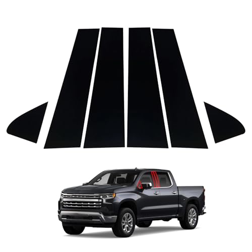 6PCS Glossy Black Window Pillar Trim for Silverado Sierra 1500 2019-2022 | Fits Chevrolet GMC, Side Door Window Cover Trim Kits, Upgrades Exterior, Protection from scratches and UV rays