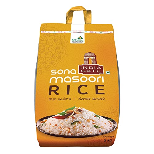 Image of India Gate Sona Masoori (Golden Ivy) Rice 5kg Medium Grain |raw & Aged For 2 Years | Lightweight | Naturally Vegan | Everyday Meal |Aromatic| No Added Color