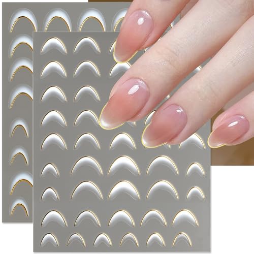 Gradient French Tip Nail Stickers for Women White Gold Curve