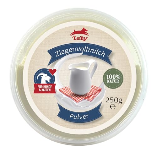 Leiky Ziegenvollmilchpulver, 250 g – Ergänzungsfutter für Hunde & Katzen ab 8. Woche