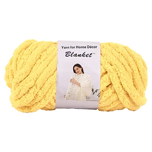 Chenille Chunky Yarn Arm Knitting Thick Bulky Diy For Knit Blanket Cushion Bed Sofa Home Decor (Yellow, 250G/0.55 Lb, 24 Yards) #TOP17