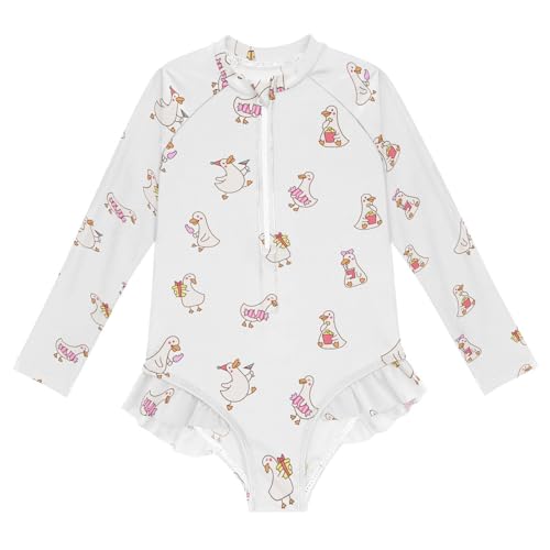 Funny Farm Duck Girls Swimsuit One Piece Rash Guard Girls' Swimwear Long Sleeve Swimsuits for Girl Size 3-12T