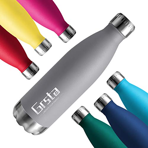 Grsta Botellas De Agua, Botella Agua Acero Inoxidable sin BPA 750ml/gris Botellas de Fr�o/Caliente Termo para Ni�os/Adultos, Adecuada para Al Aire Libre Deportes Camping Y Ciclismo