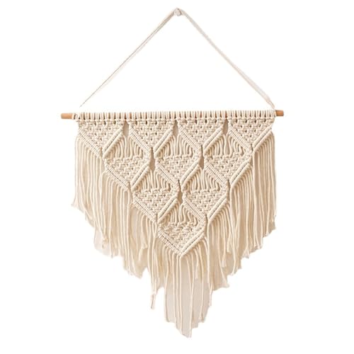 Tapisserie macramé triangle KnSam beige 50x50cm tenture murale tissée main