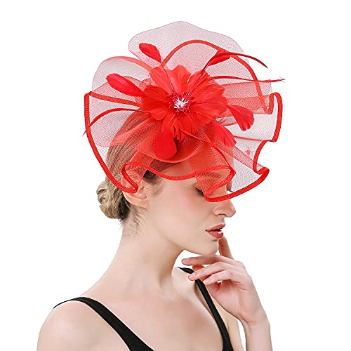 Sombrero fascinador con pluma y flor para mujer