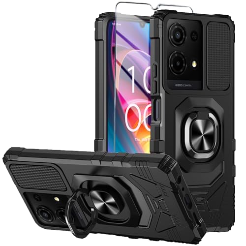 Mocotto for TCL K32/K33 5G 2025 Phone Case with Tempered Glass Screen Protector Military Grade Shockproof Protective Cover with Ring Kickstand (Black)