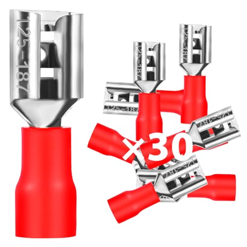 30 casquillos planos de 0,5 – 1,5 mm²/ancho de ranura 4,75 mm PVC conector plano parcialmente aislado terminales de cable FDD conectores de cobre estañado